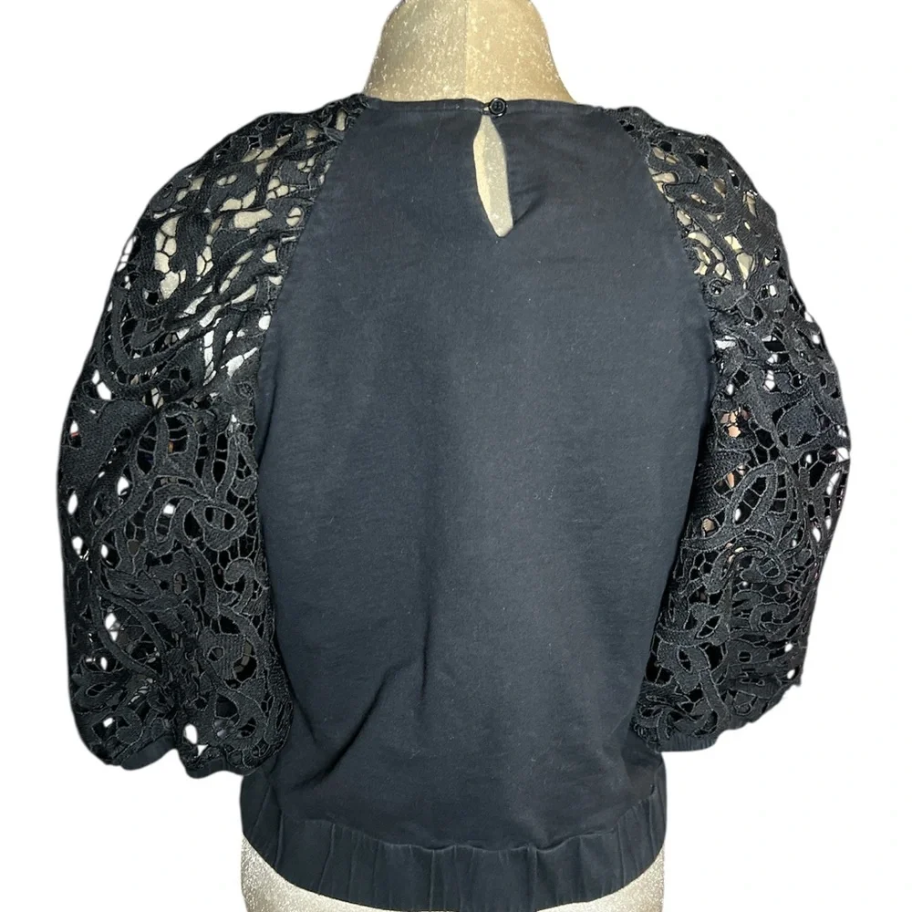 Anthropologie Dolan Black Lace balloon Sleeve Blouse L